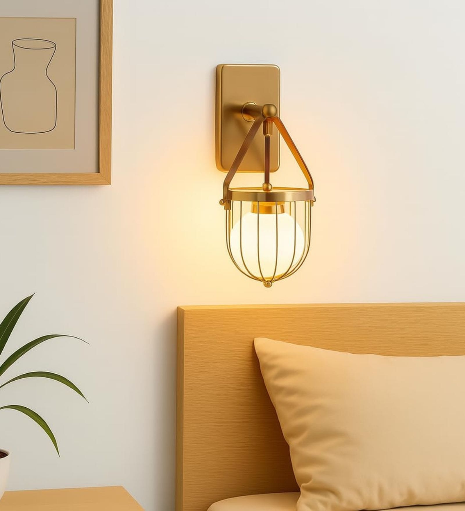 Vintage Gold Cage Lantern Wall Light