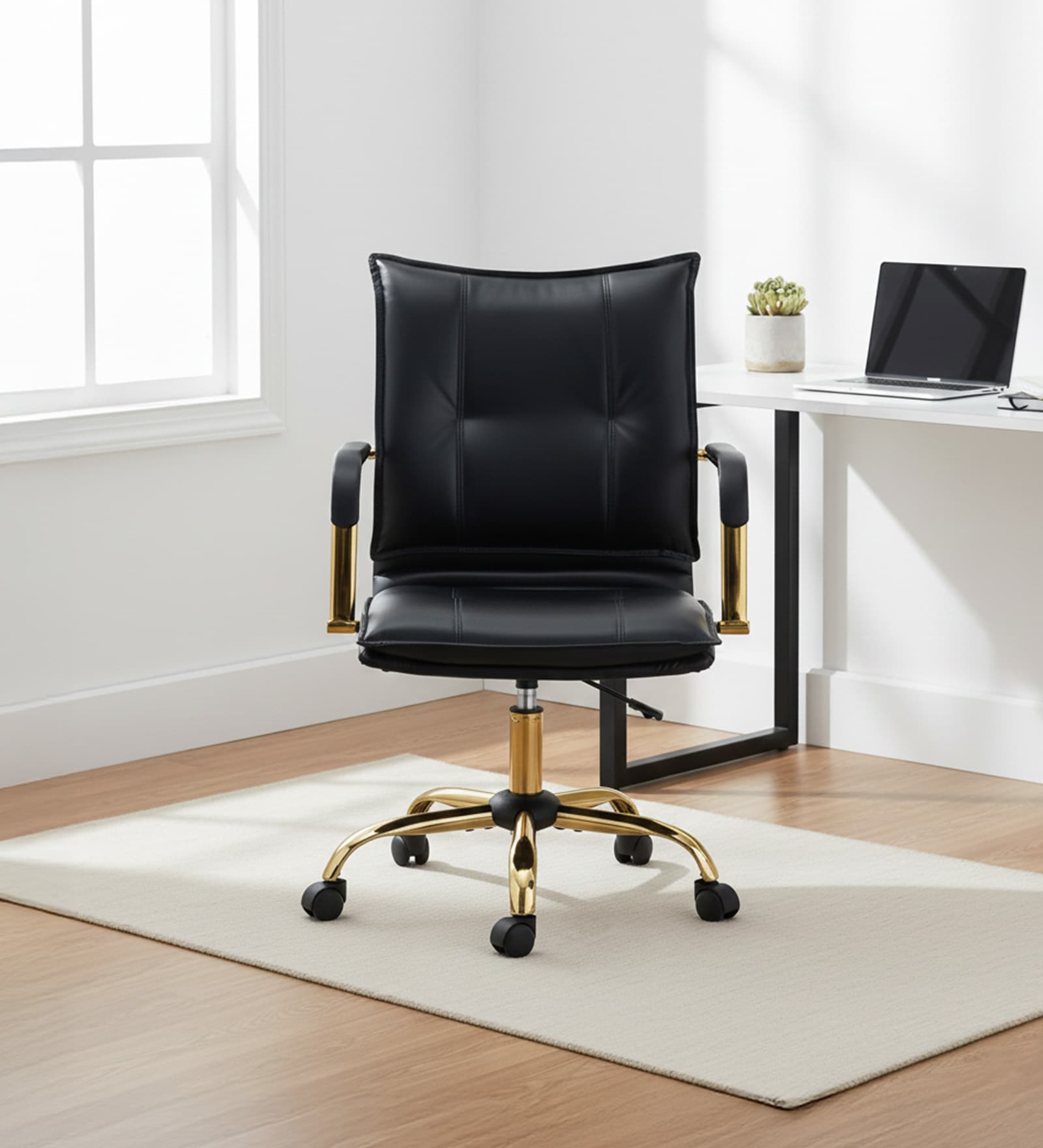 Vintage Home Faux Leather Executive Chair In Black Colour