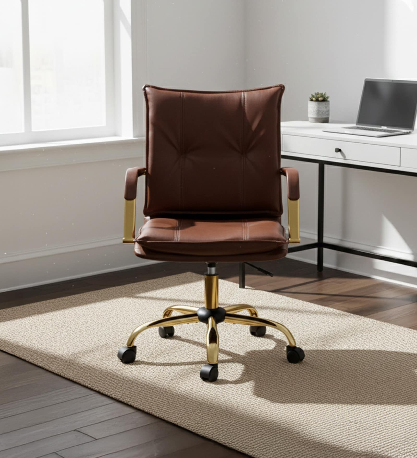 Vintage Home Faux Leather Executive Chair In Brown Colour