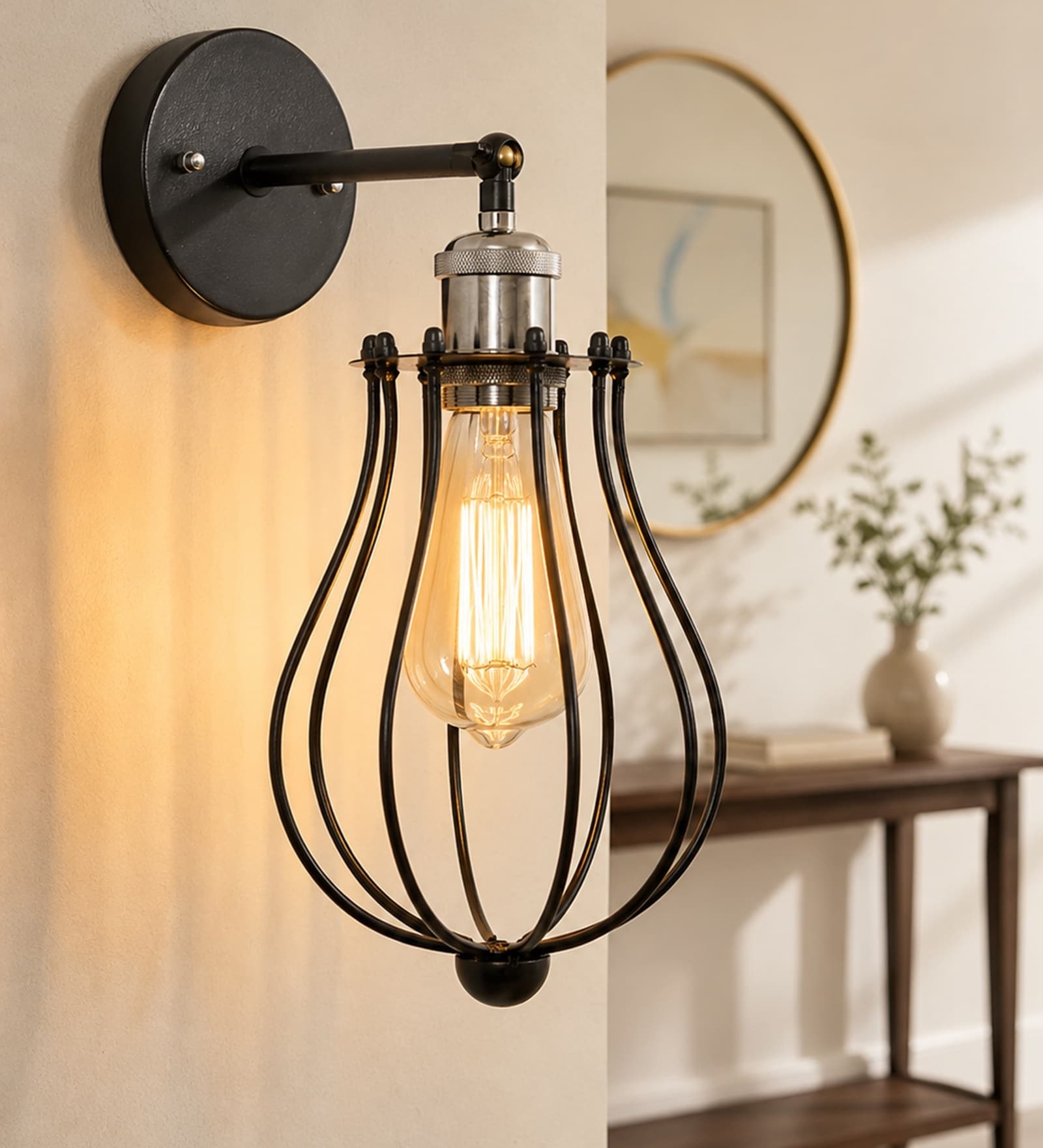 Vintage Industrial Nickle Adjustable Socket Metal Wall Sconce