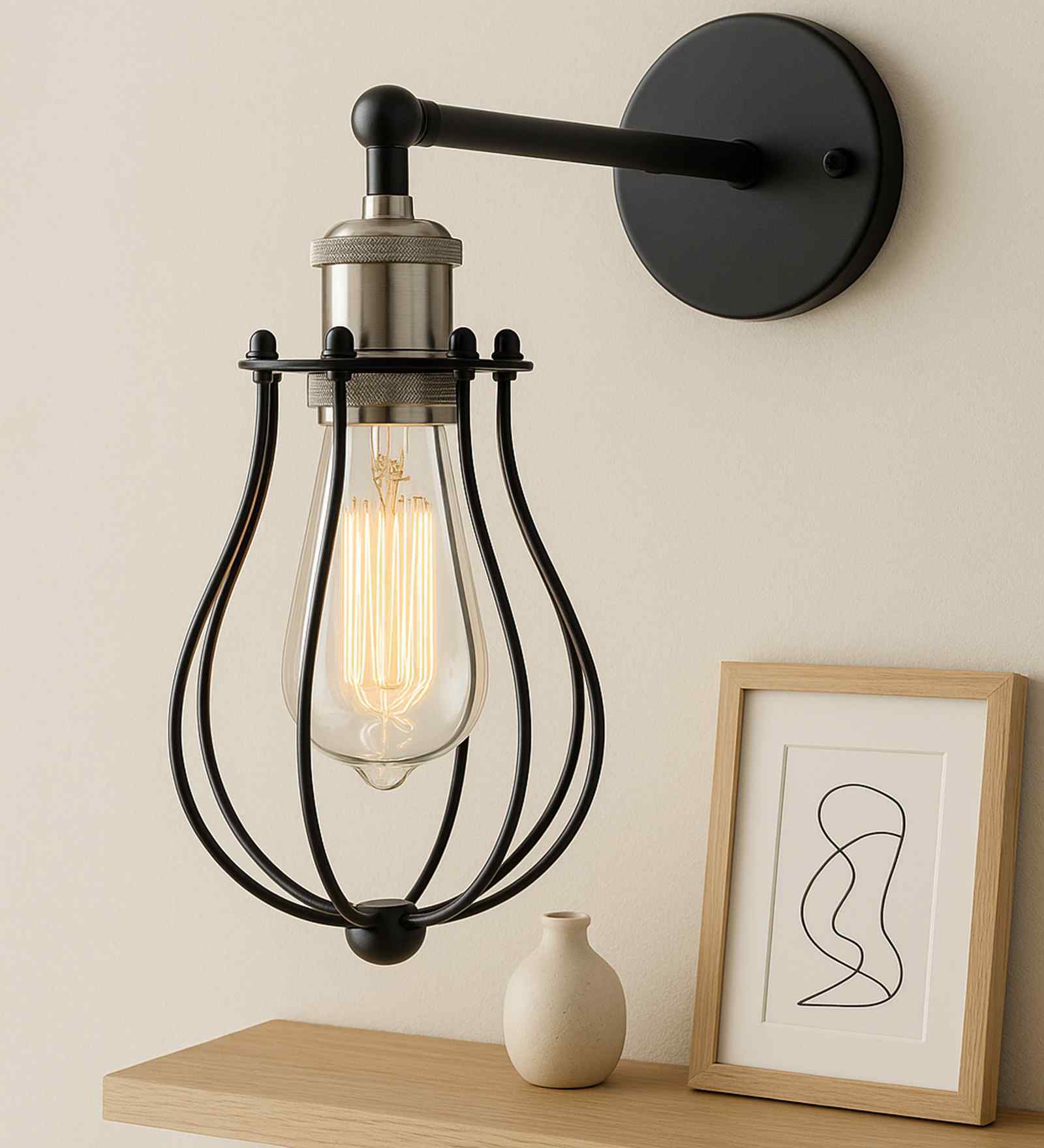 Vintage Industrial Nickle Adjustable Socket Metal Wall Sconce