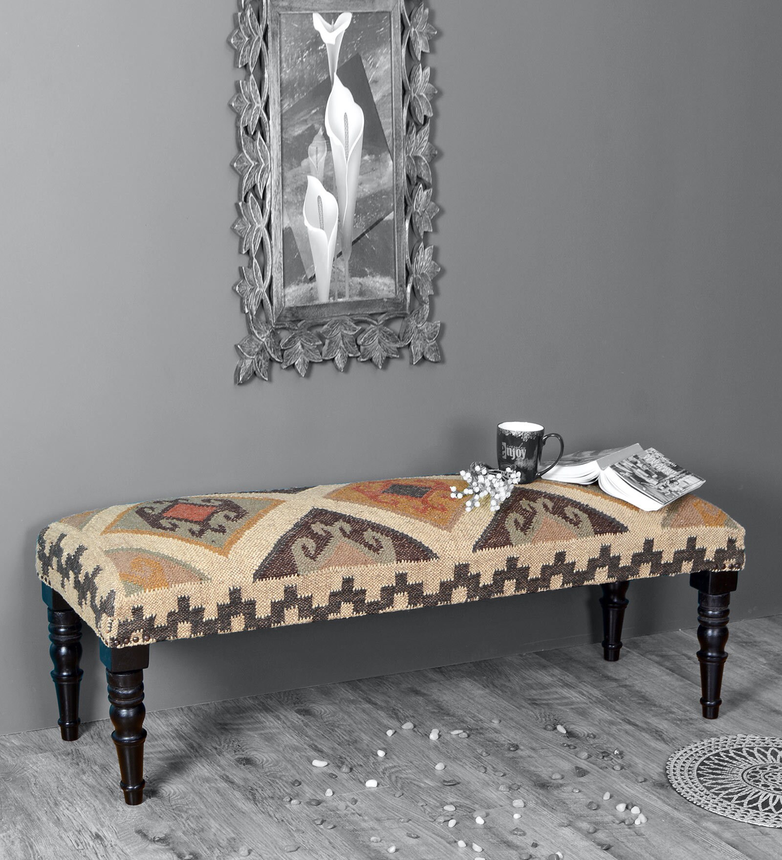 Vintage Kilim Bench in Multi Colour