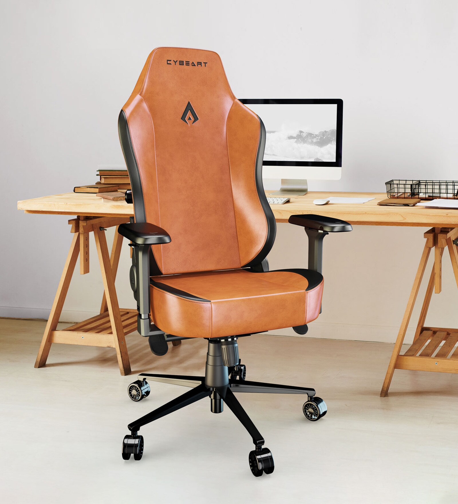 Vintage Leather Gaming Chair in Brown & Black Colour