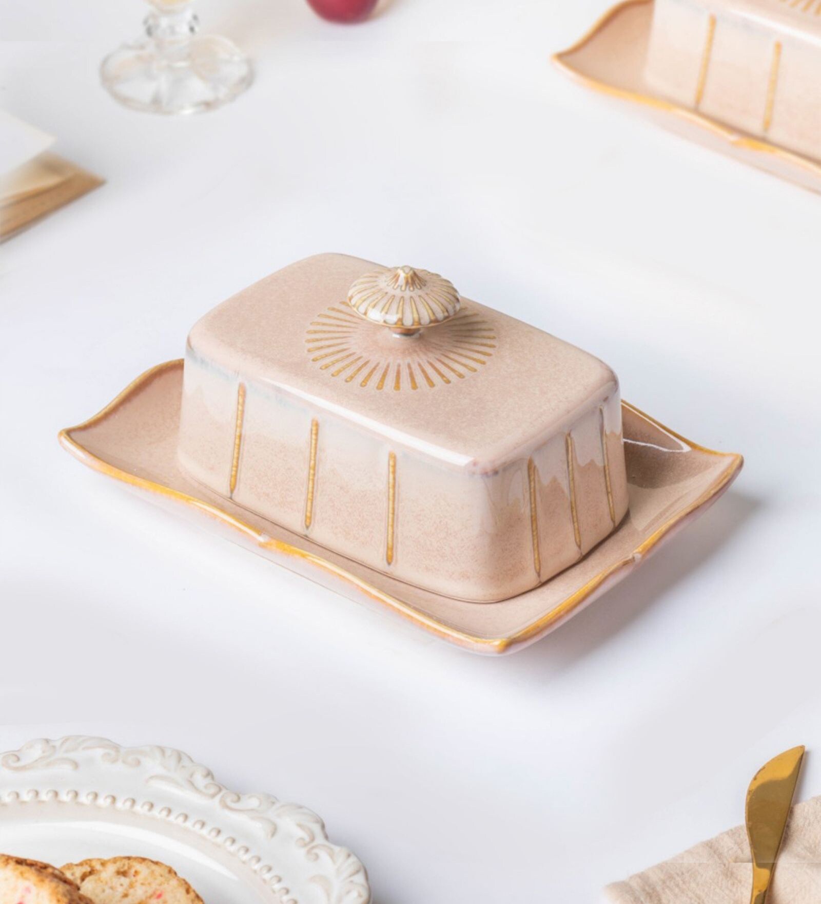 Vintage Premium Beige Ceramic Butter Dish
