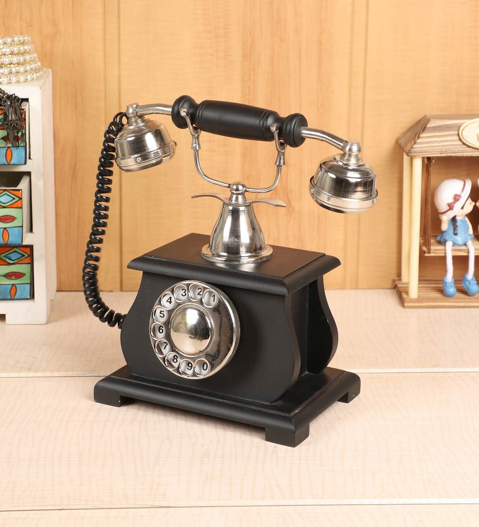 Vintage Style Nickel Coated Brass & Wood Dummy Retro Telephone