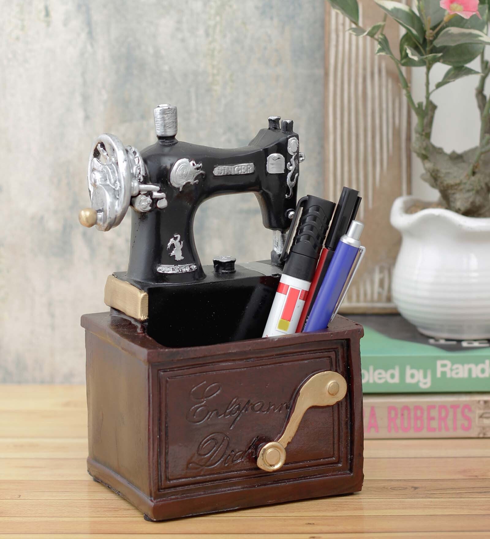 Vintage Sweing Machine Resin Table Accent Cum Pen Stand