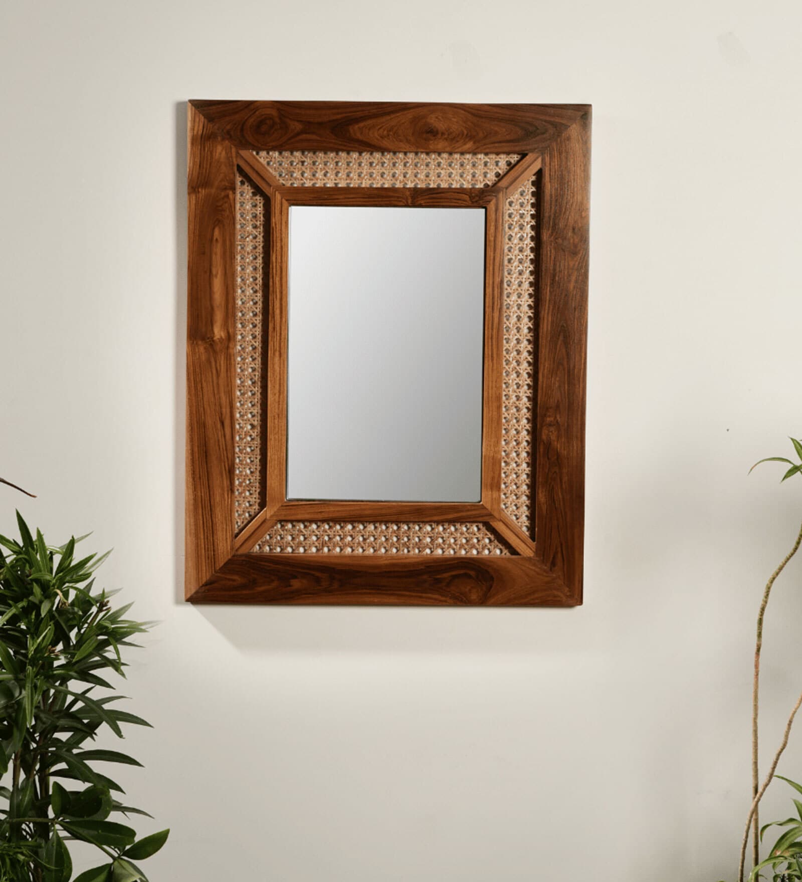 Vintage Teak Cane Wall Mirror
