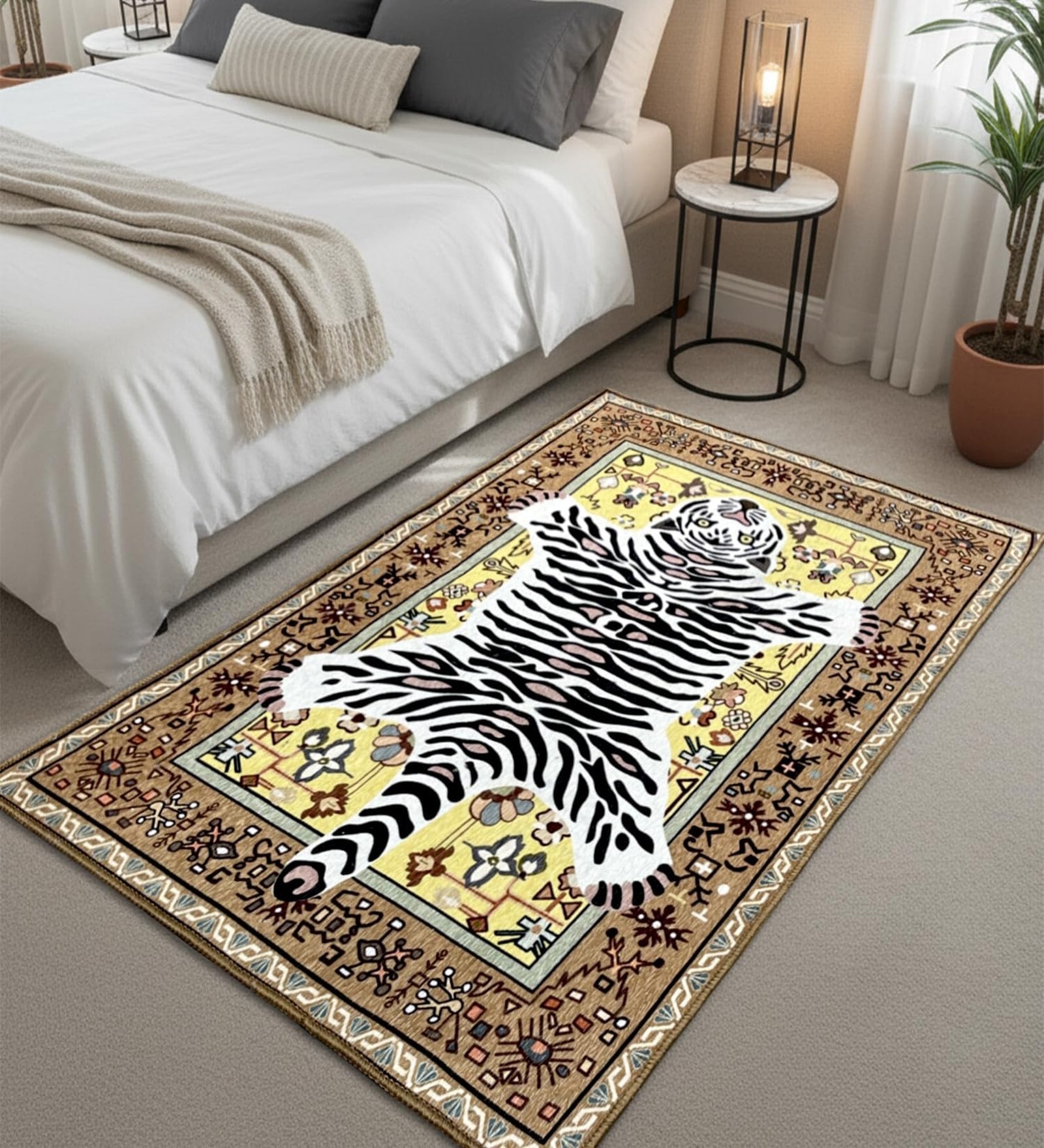 Vintage Tiger Printed Polyester 3 X 5 Feet Machine Made Carpet