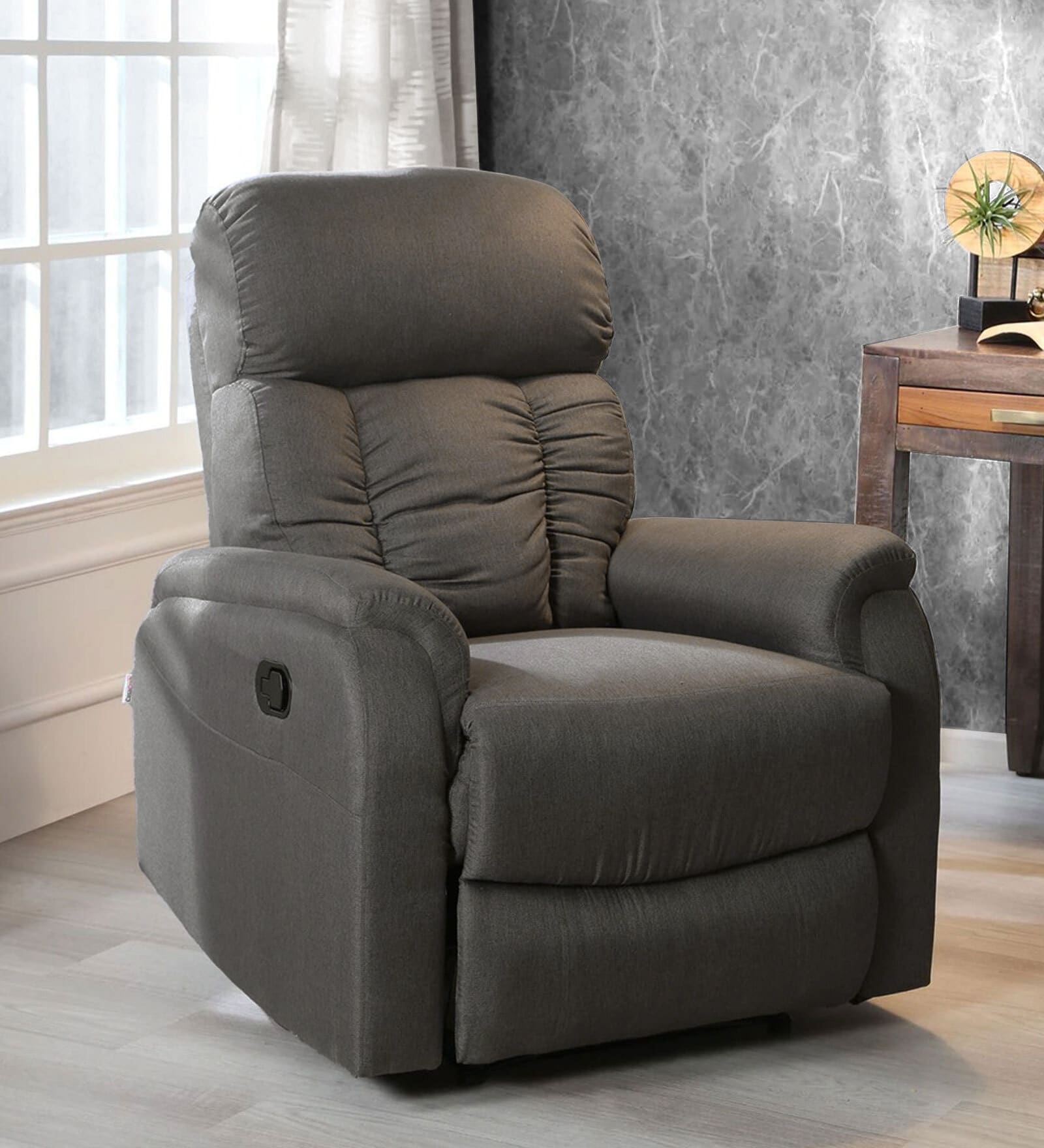 Vintter Fabric 1 Seater Manual Recliner in Warm Grey Colour