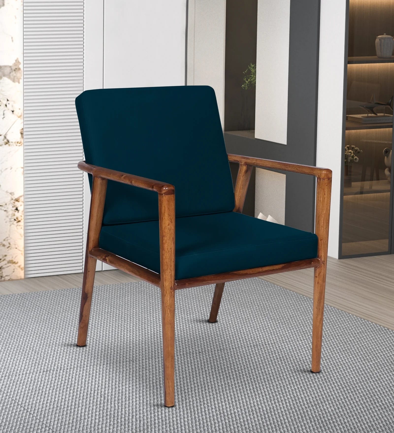 Vinzy Sheesham Wood Arm Chair In Blue Color