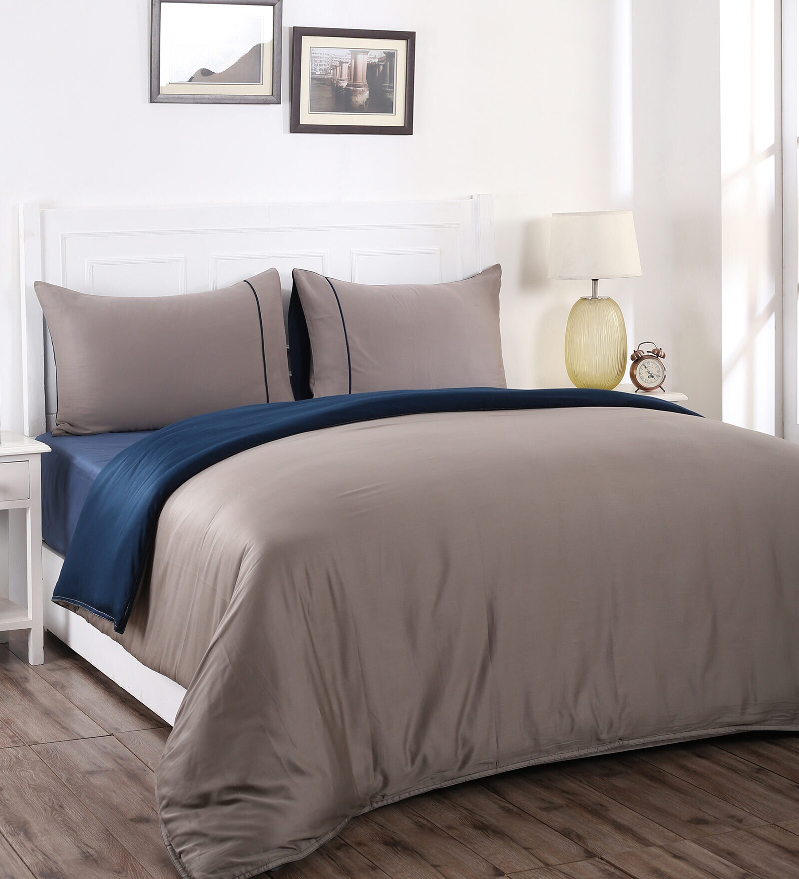 Blue Solid 100% Cotton Double Bed Duvet Cover With 2 Pillow Covers