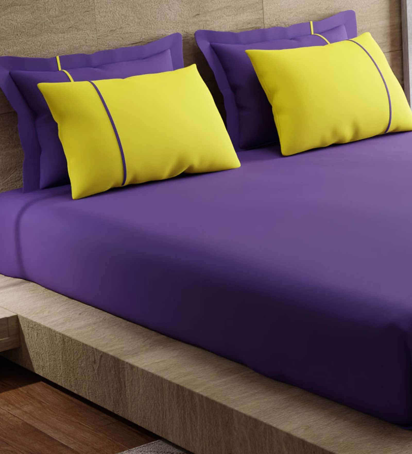 Violet Solid 144 TC Cotton King Sized Bed Sheets with 4 Pillow Covers
