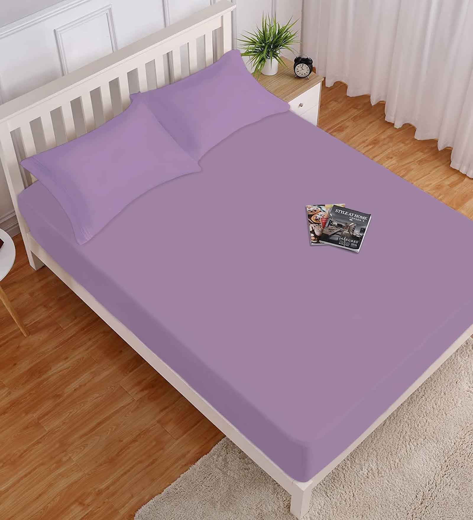 Buy Violet Solid 180 TC Microfiber Double King Sized Bedsheet with 2