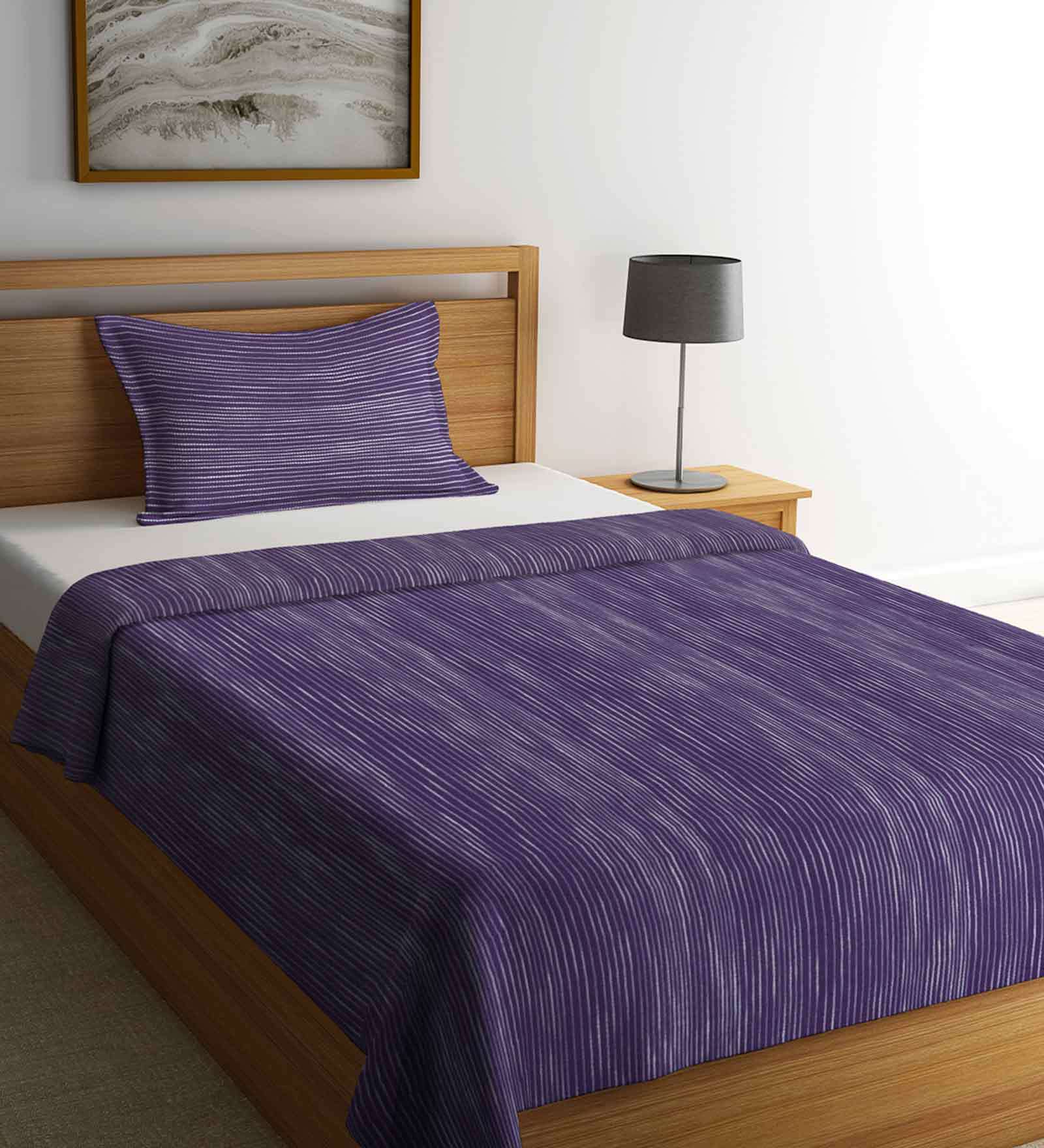 Purple Abstract 300 TC Cotton Single Bed Cover with 1 Pillow Cover