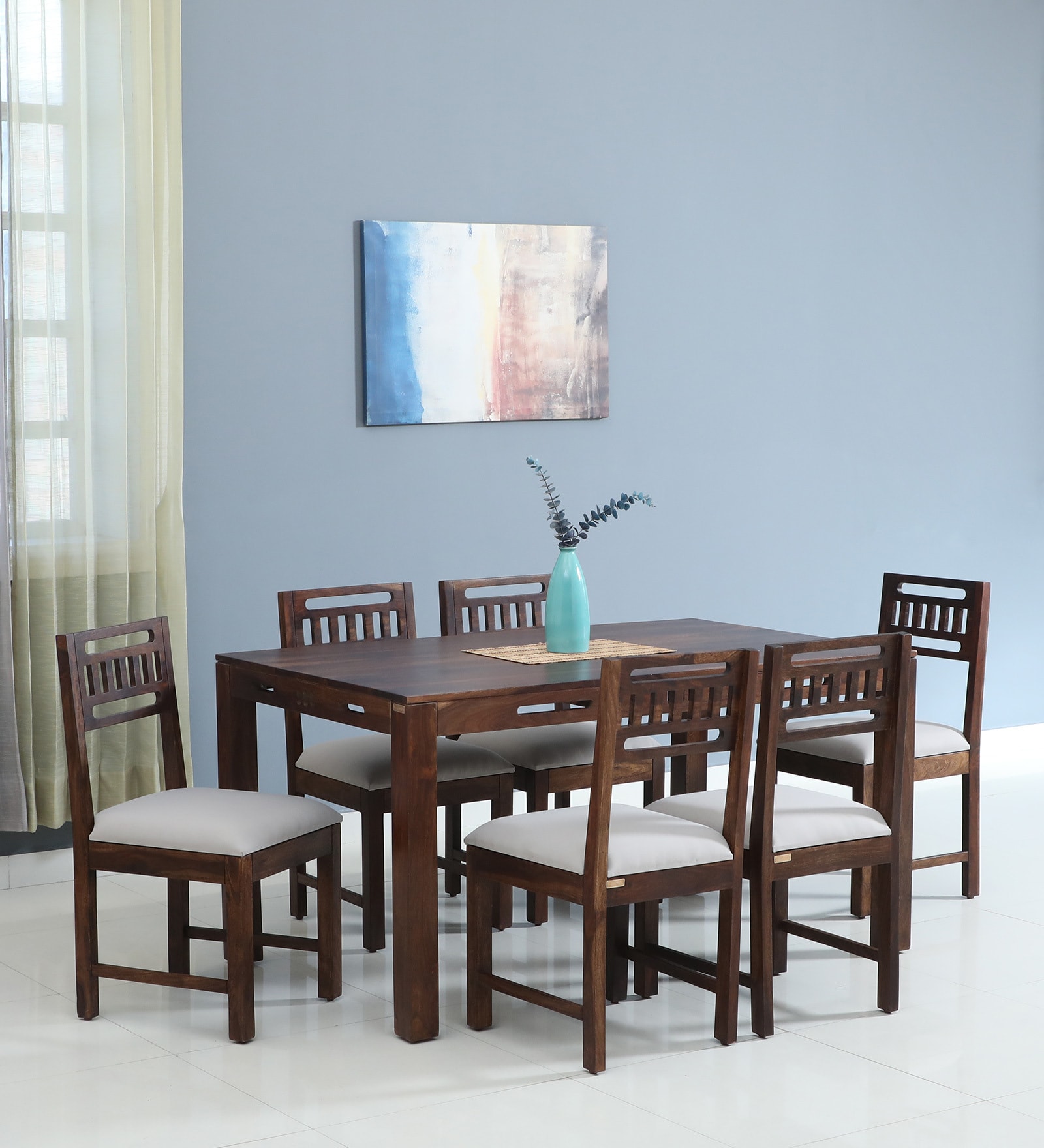 Vipra Sheesham Wood 6 Seater Dining Set In Provincial Teak Finish