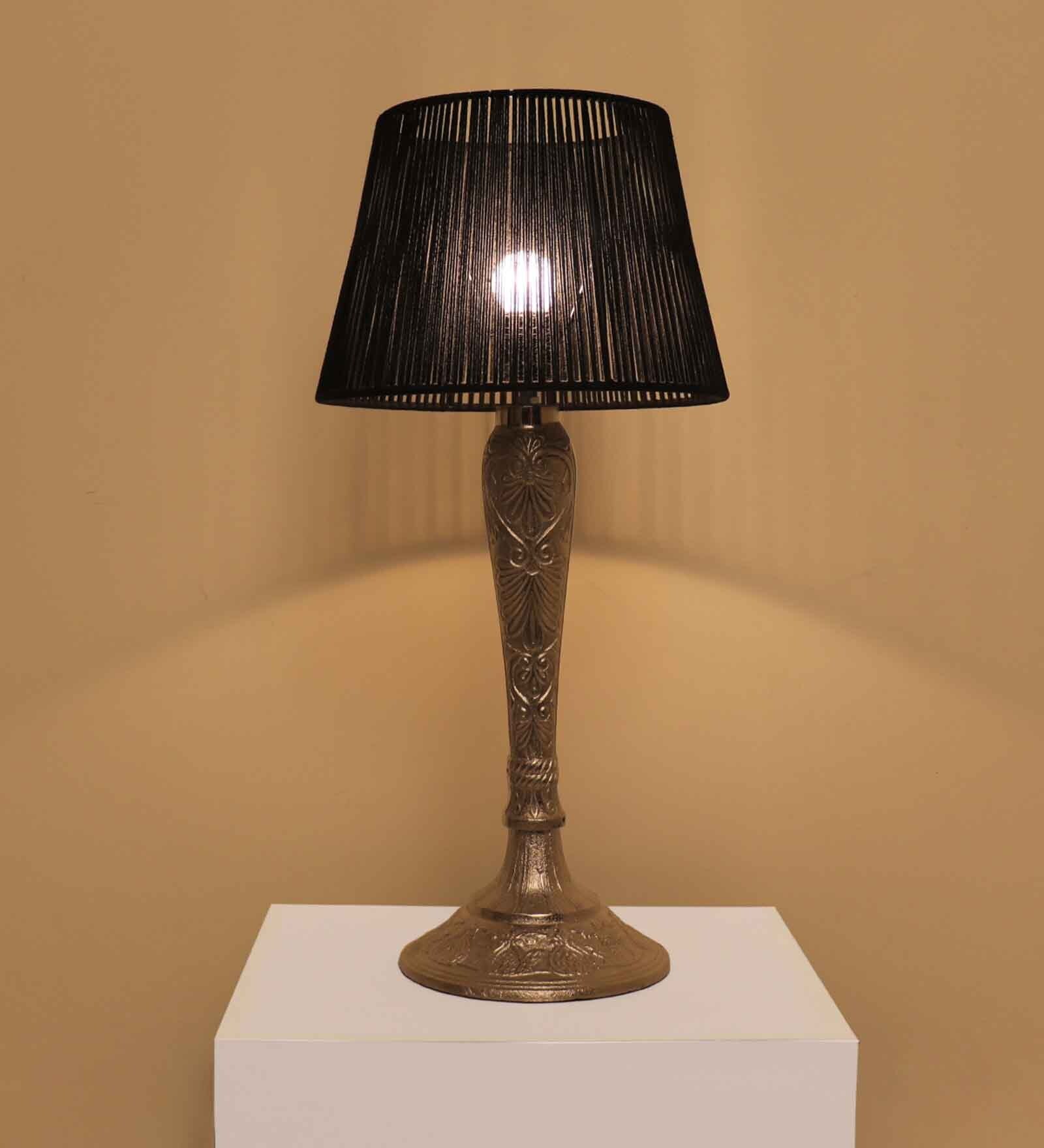 Viraag Iron Silver Table Lamp with Woven Rope Black Shade