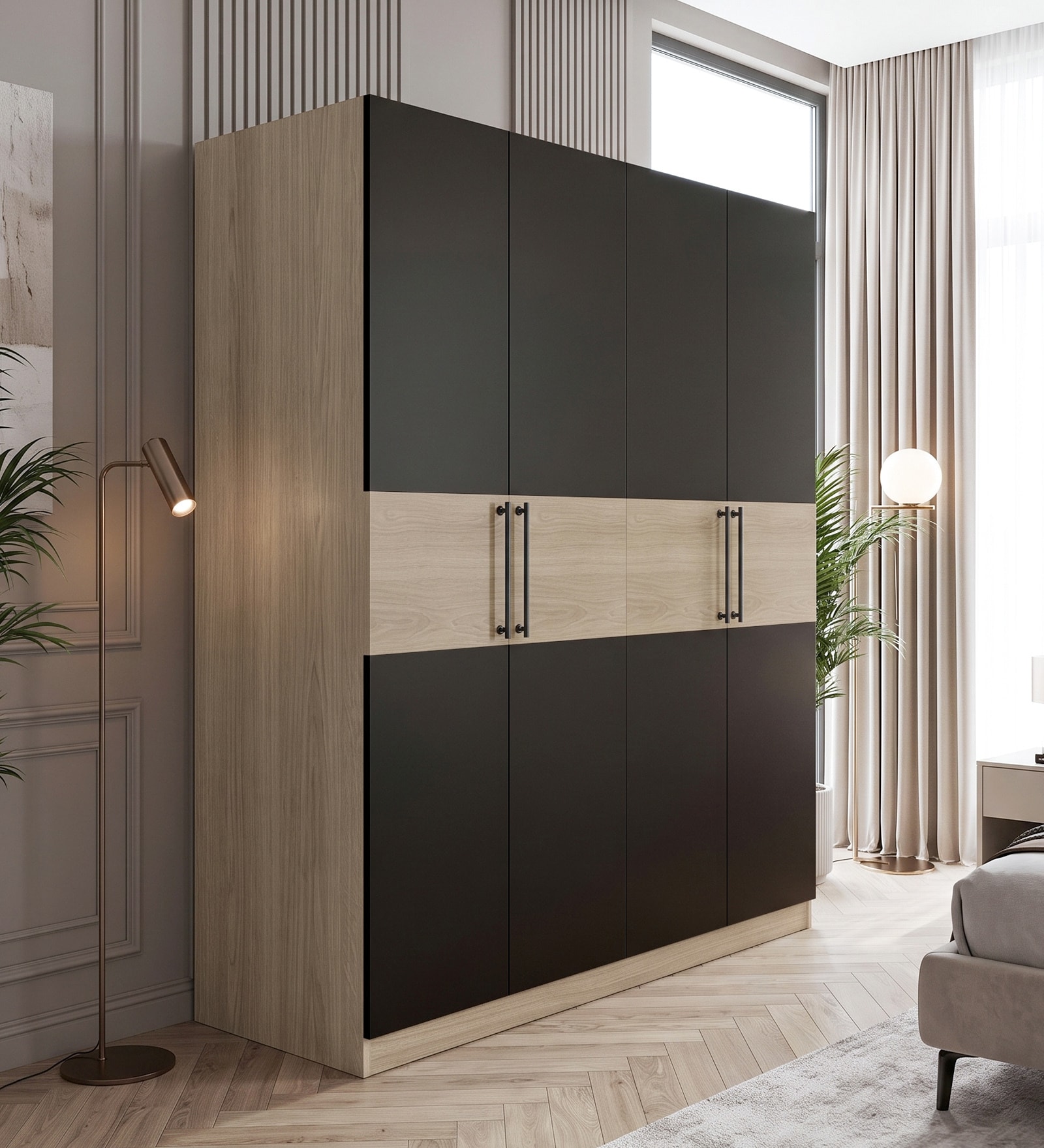Virgo 4 Door Wardrobe In Grey Finish With Drawer