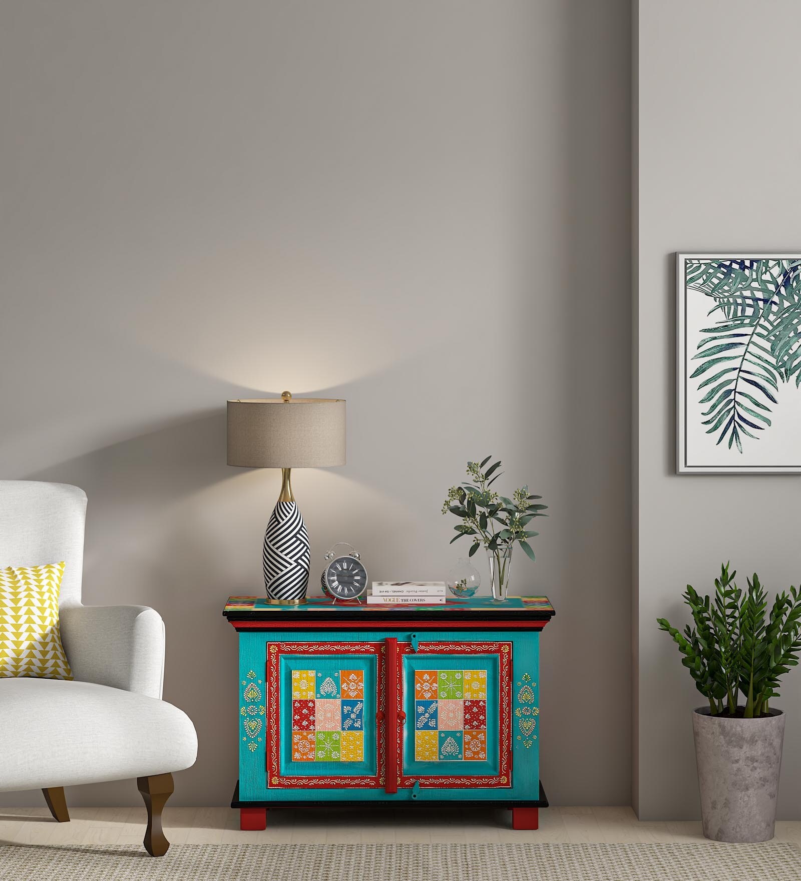 Visaya Solid Wood Hand-Painted Cabinet