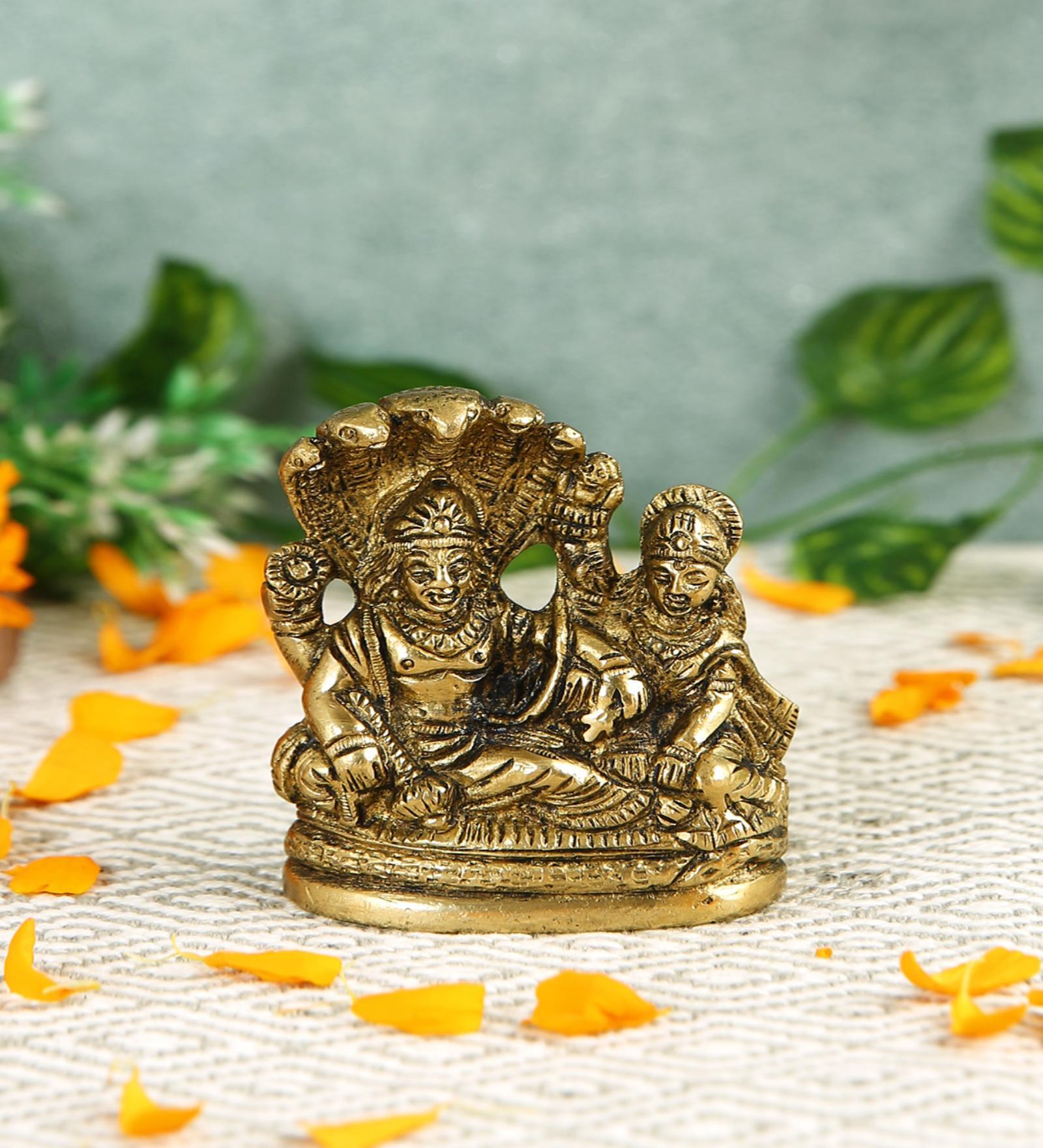 Vishnu Laxmi Gold Brass Idol