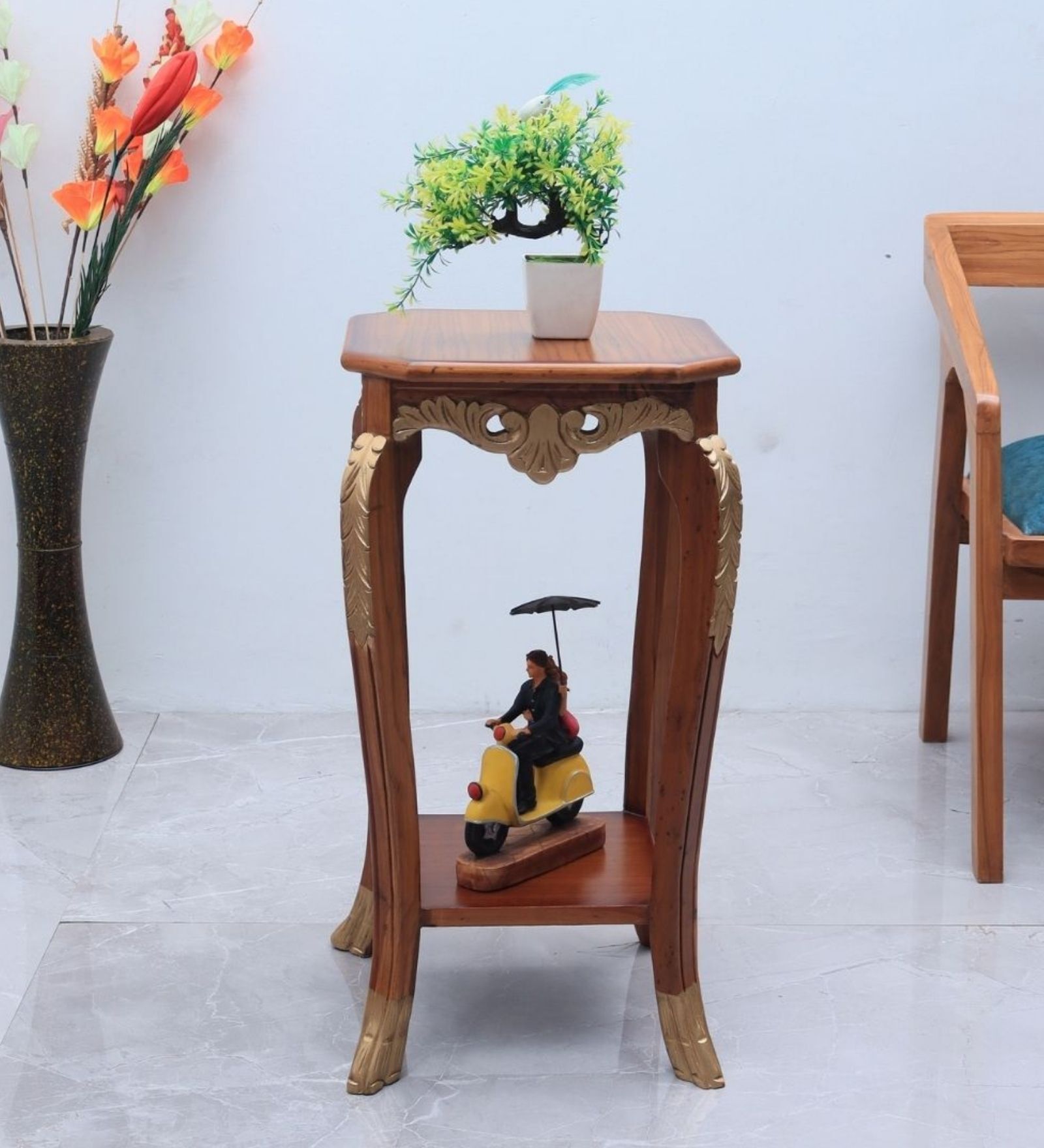 Vista Teak Wood Planter Table In Teak Finish