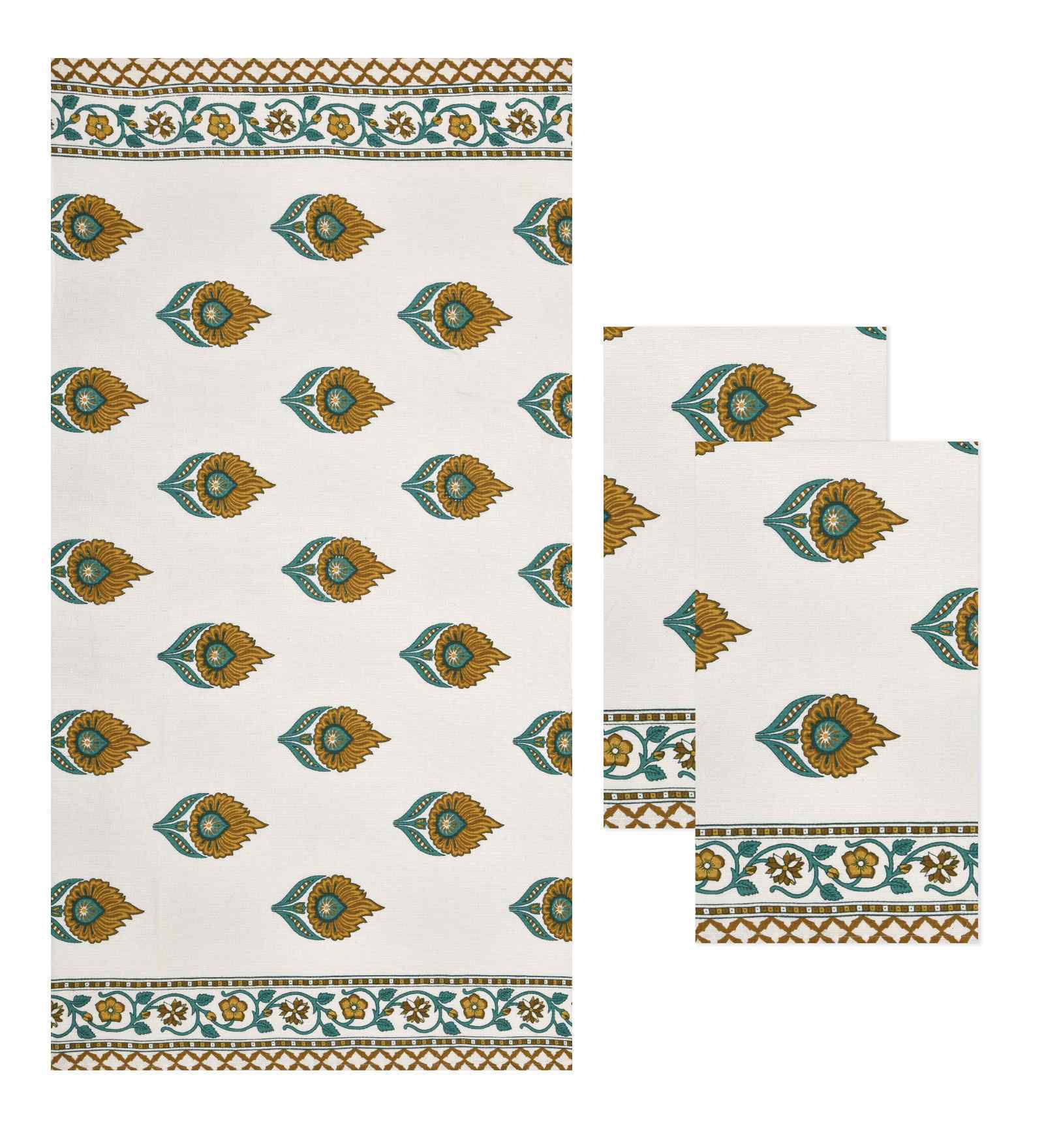 Vista White Madhuban Floral Waffle Cotton 250 GSM Bath & Hand Towel Set