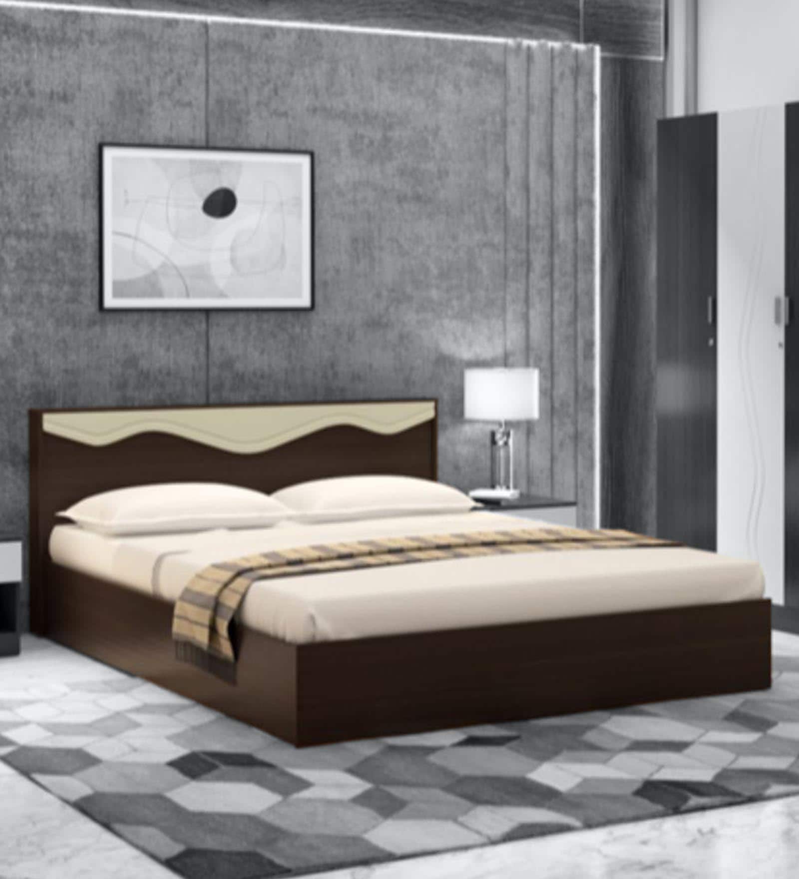 Vurv Queen Size Bed with Storage in Cola Rain Finish