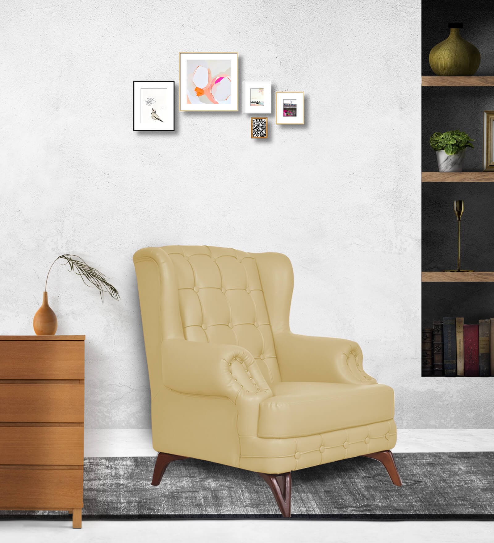 Vivaldi Leatherette Wing Chair In Cream Colour