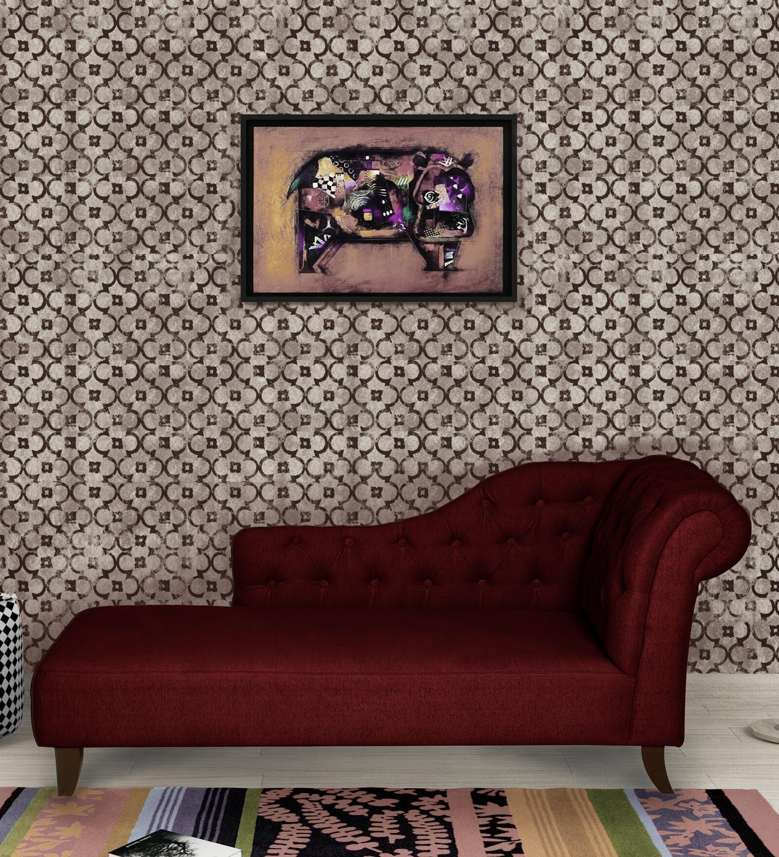 Vivanka Fabric Chaise Lounger in Maroon Colour Vivanka Fabric Chaise Lounger in Maroon Colour