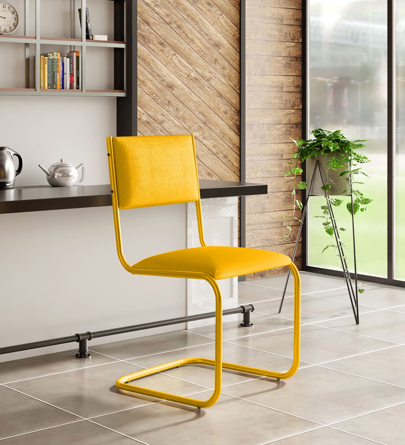 Vivid Leatherette Cantilever Ergonomic Chair in Yellow Colour Vivid Leatherette Cantilever Ergonomic Chair in Yellow Colour