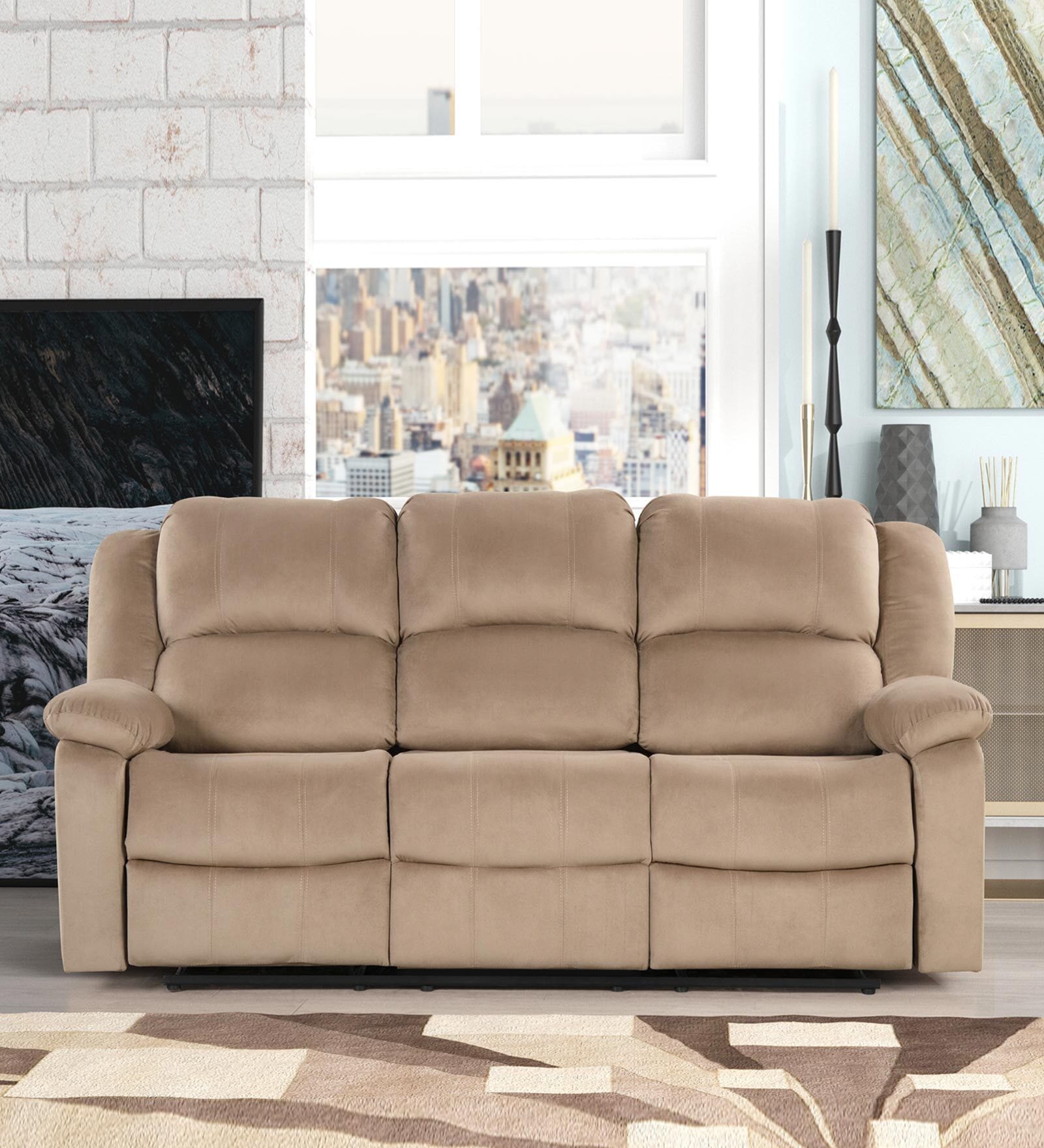 Zik Manual 3 Seater Recliner In Cream Color