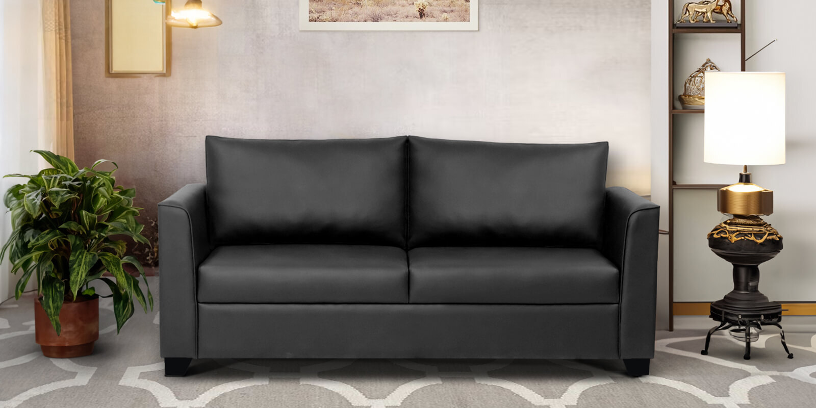 Victor Leatherette 3 Seater Sofa In Black PU Colour