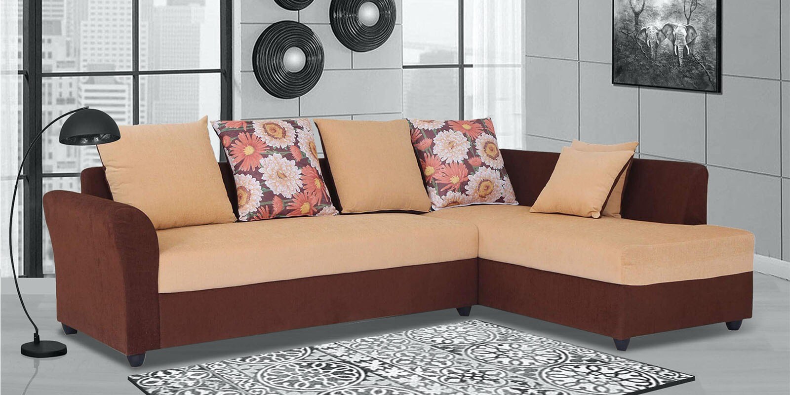 Victoria LHS Sectional Sofa in Beige Brown Colour