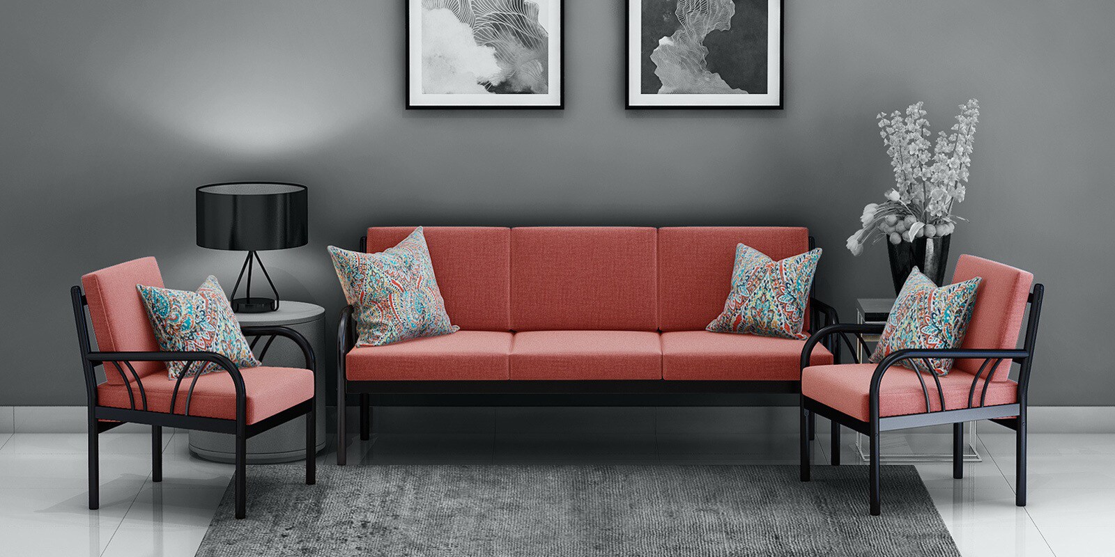 Buy Metallika Vienna Metallic Sofa Set (3+1+1) with Russet Maroon