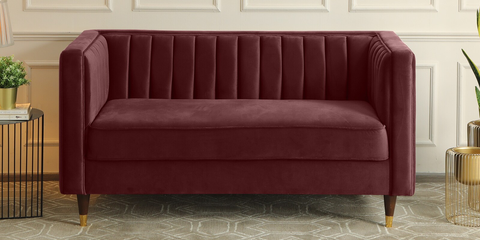 Vito Velvet 2 Seater Sofa in Wine Colour Vito Velvet 2 Seater Sofa in Wine Colour