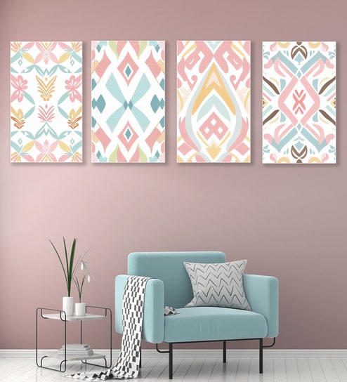 Colorful Canvas Art Set of 4 Printed Wall Painting White Frame