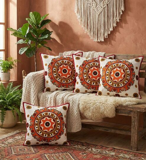 Vibrant Embroidered Mandala Throw Cushion Cover (18x18)
