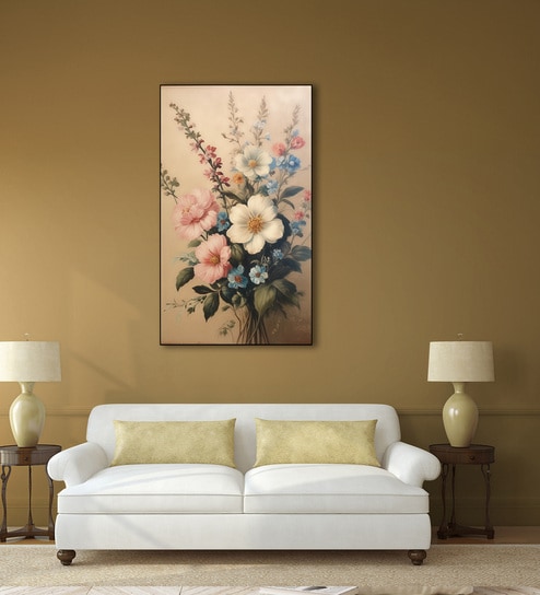 Flowers in Vase Canvas Printed Wall Painting Black Frame