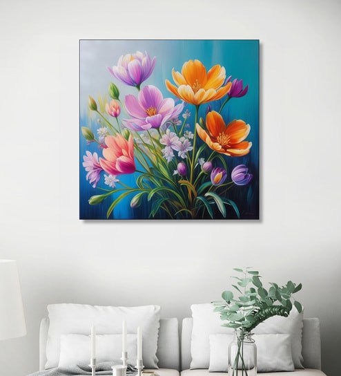 Blue Canvas Printed Wall Painting Black Frame