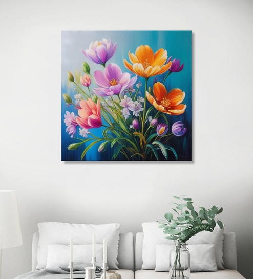Blue Canvas Printed Wall Painting White Frame