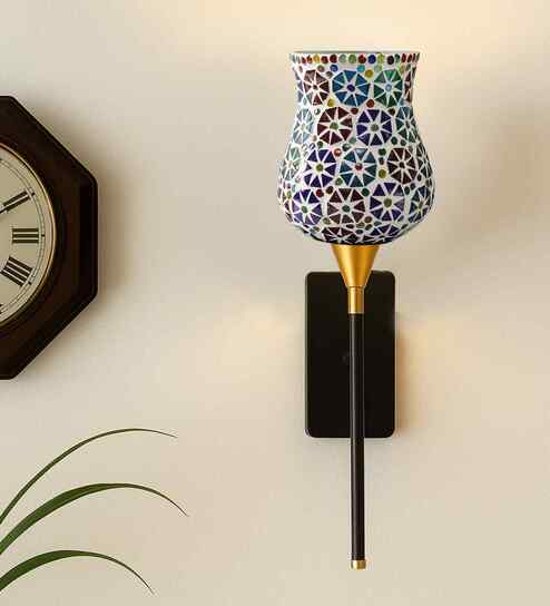 Vibrant Handmade Mosaic Glass Wall Light   Metal Base | Perfect Accent for Bedroom, Living Room & Dining Area