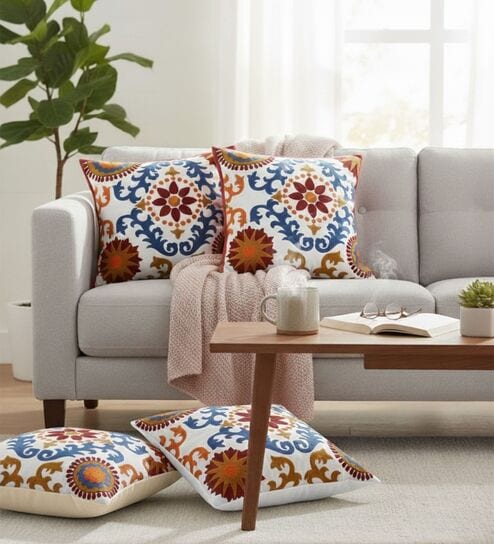 Vibrant Suzani Embroidered Throw Cushion Cover (18x18)
