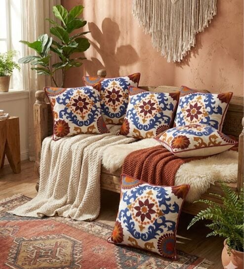 Vibrant Suzani Embroidered Throw Cushion Cover (18x18)