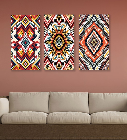 Tribal Pattern Canvas Set of 3 Printed Wall Painting Stretch Canvas Frame