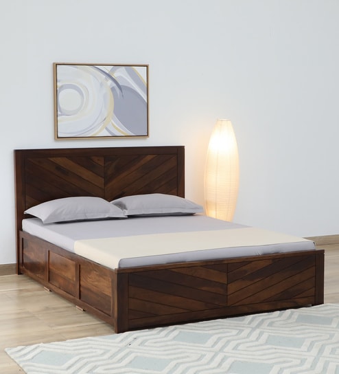 Victor Sheesham Wood King Size Bed In Scratch Resistant Provincial Teak Finish With Hydraulic Storage