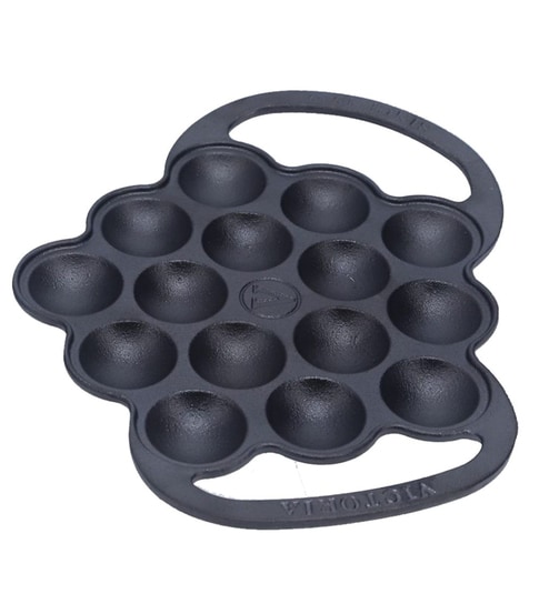 Victoria Cast Iron Poffertjes Dutch Pancake Pan with Loop Handles, Preseasoned with Flaxseed Oil, Made in Colombia