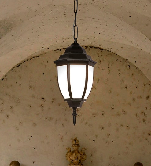 Victorian Black Aluminum Outdoor Hanging Lantern with White Acrylic Panes