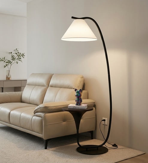 Vienna E-27 Holder White Finish Metal Shelf Floor Lamp With White Colour Fabric Shade