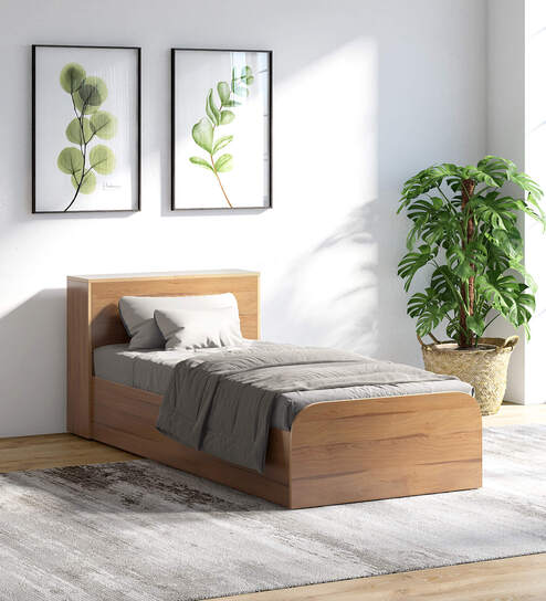 Pure Vienta Single Bed With Box Storage In Brown Finish