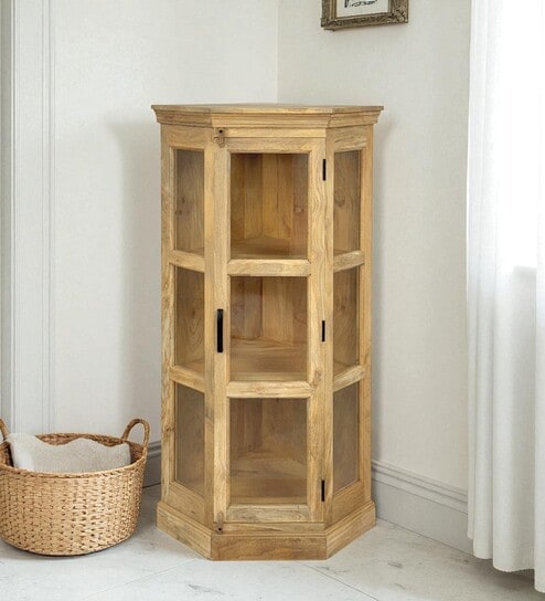 Vilina Mango Wood Corner Cabinet  In Natural finish