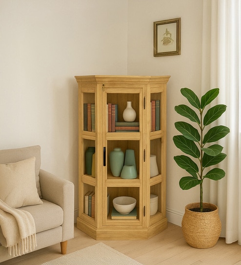 Vilina Mango Wood Corner Cabinet  In Natural finish